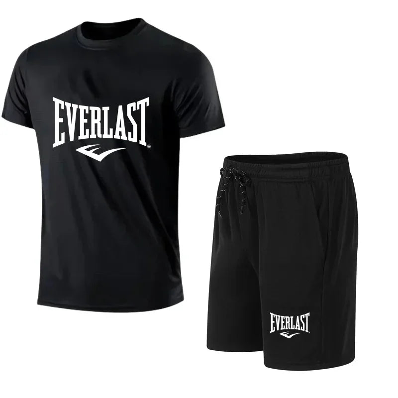 EVERLAST hommes T-shirt + Short 2 pièces ensemble loisirs souffle à manches courtes Sport Jogging gymnase marque impression vêtements