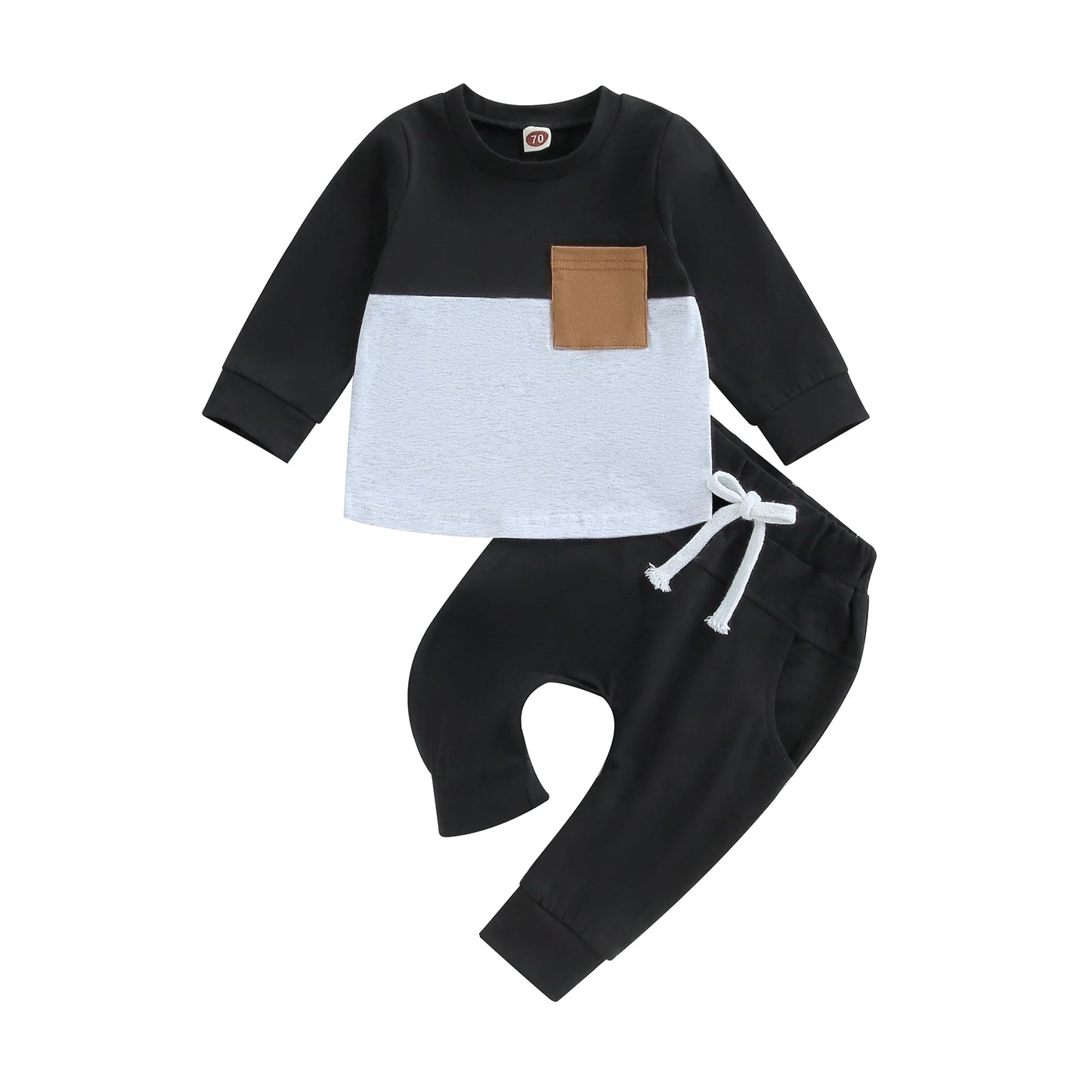 Survêtement d'hiver 2 pièces pour bébé, tenues pour garçons en bas âge, couleur contrastée, sweat-shirt à manches longues, hauts et pantalons longs, ensemble de vêtements pour tout-petits