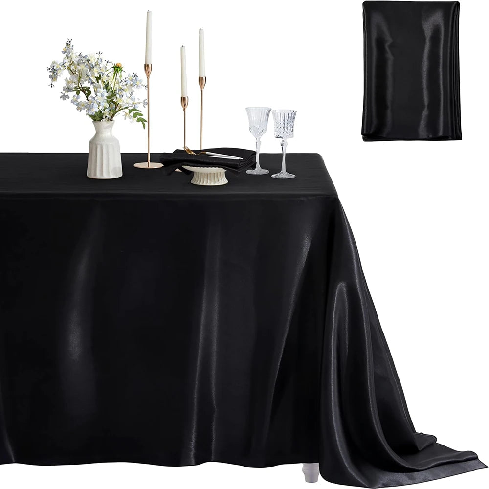 Nappe rectangulaire en Satin pour mariage, blanc et noir, pour fête d'anniversaire, événements, Banquet, décoration de dîner à domicile