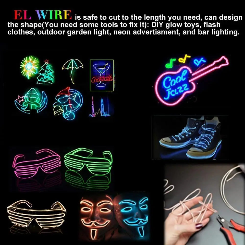 EL – fil lumineux de couleur 3M/5M/10M, avec adaptateur USB, bande lumineuse néon 360, corde lumineuse découpable pour fête d'halloween, décoration DIY
