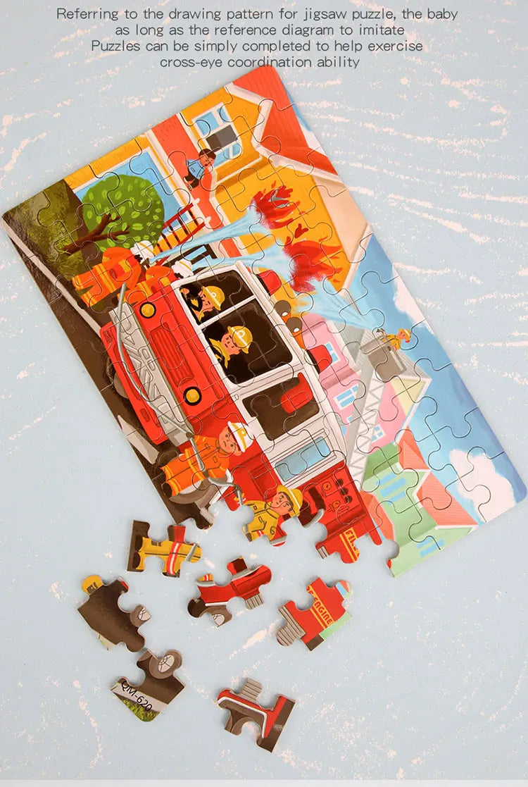 Puzzle de dessin animé 60 pièces avec boîte en métal, Puzzle de véhicule Animal d'éducation précoce pour enfants, jeu d'interaction Parent-enfant