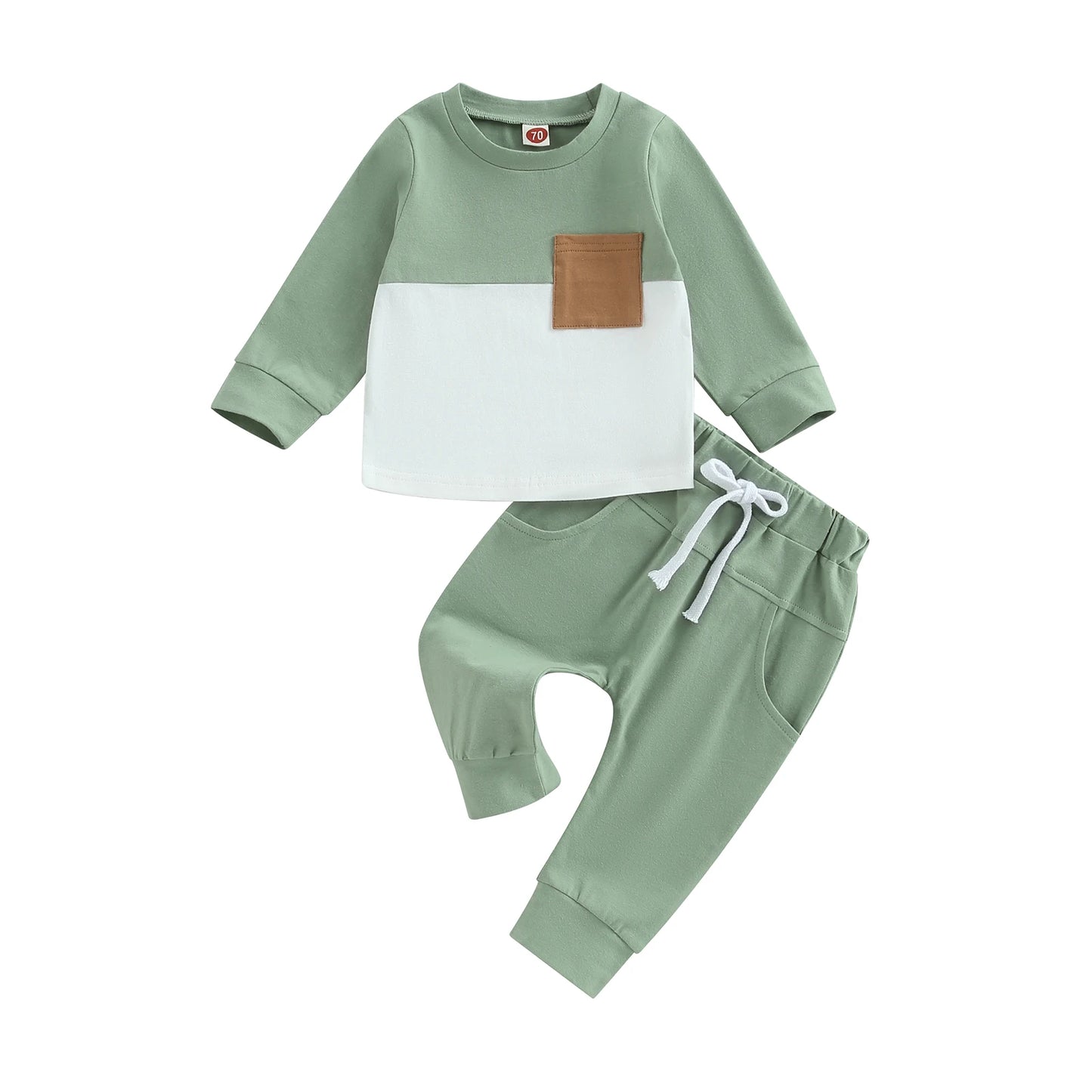 Survêtement d'hiver 2 pièces pour bébé, tenues pour garçons en bas âge, couleur contrastée, sweat-shirt à manches longues, hauts et pantalons longs, ensemble de vêtements pour tout-petits
