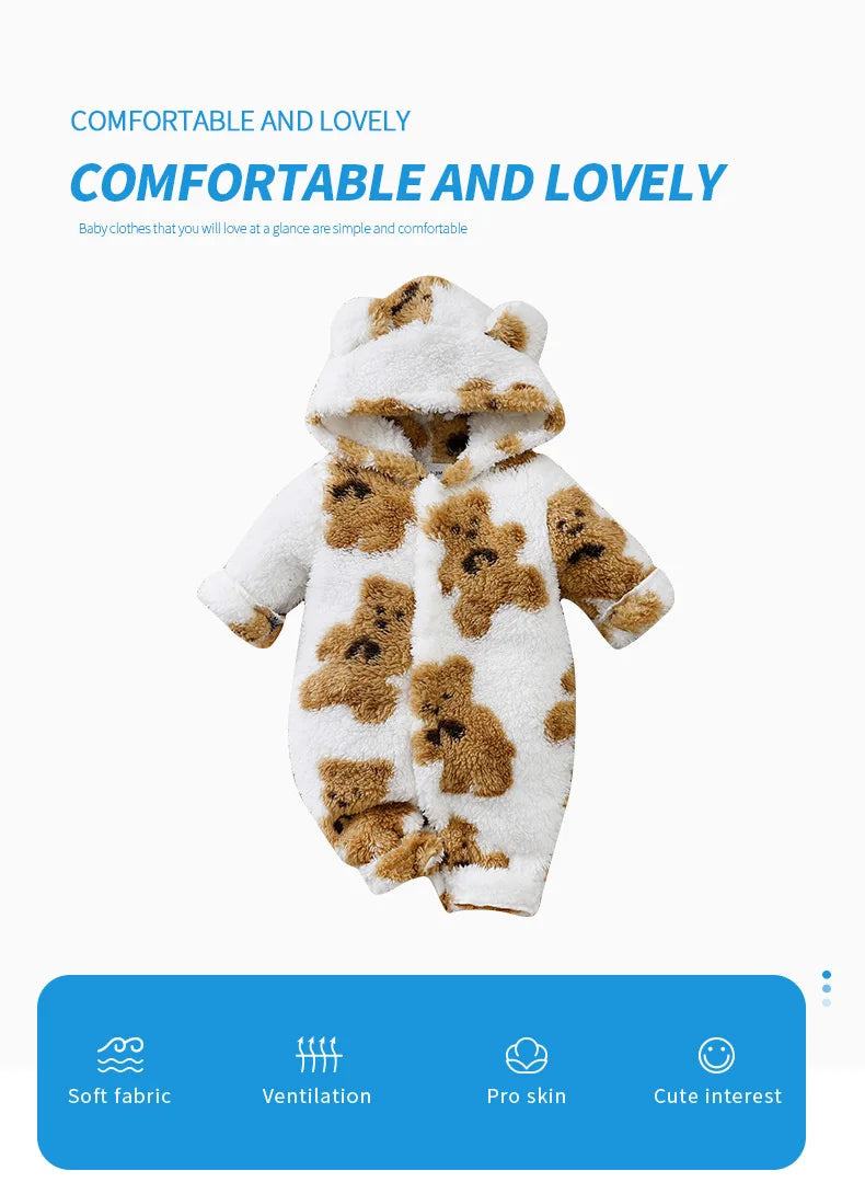 Vêtements pour bébé, ours en peluche mignon de dessin animé, confortable et doux, combinaison pour garçons et filles de 0 à 18 ans, automne et hiver, manches longues