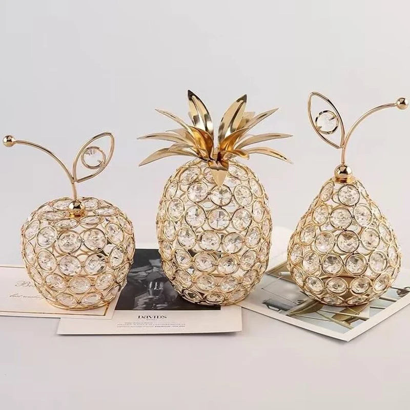 Ornements de pomme en cristal créatifs, strass scintillants en forme d'ananas, miniature de poire de neige, artisanat de décoration pour la maison, accessoires de photographie