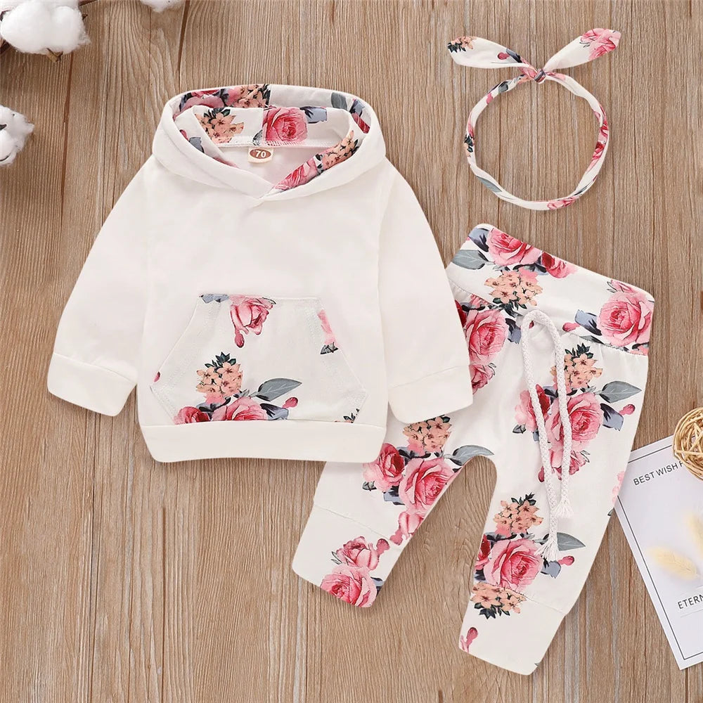 Ensemble de Vêtements à Capuche pour Bébé Fille de 0 à 18 Mois, Haut à Manches sulf, Pantalon, Bandeau de Sauna à Nministériels d Papillon, à la Mode, Automne, 3 Pièces