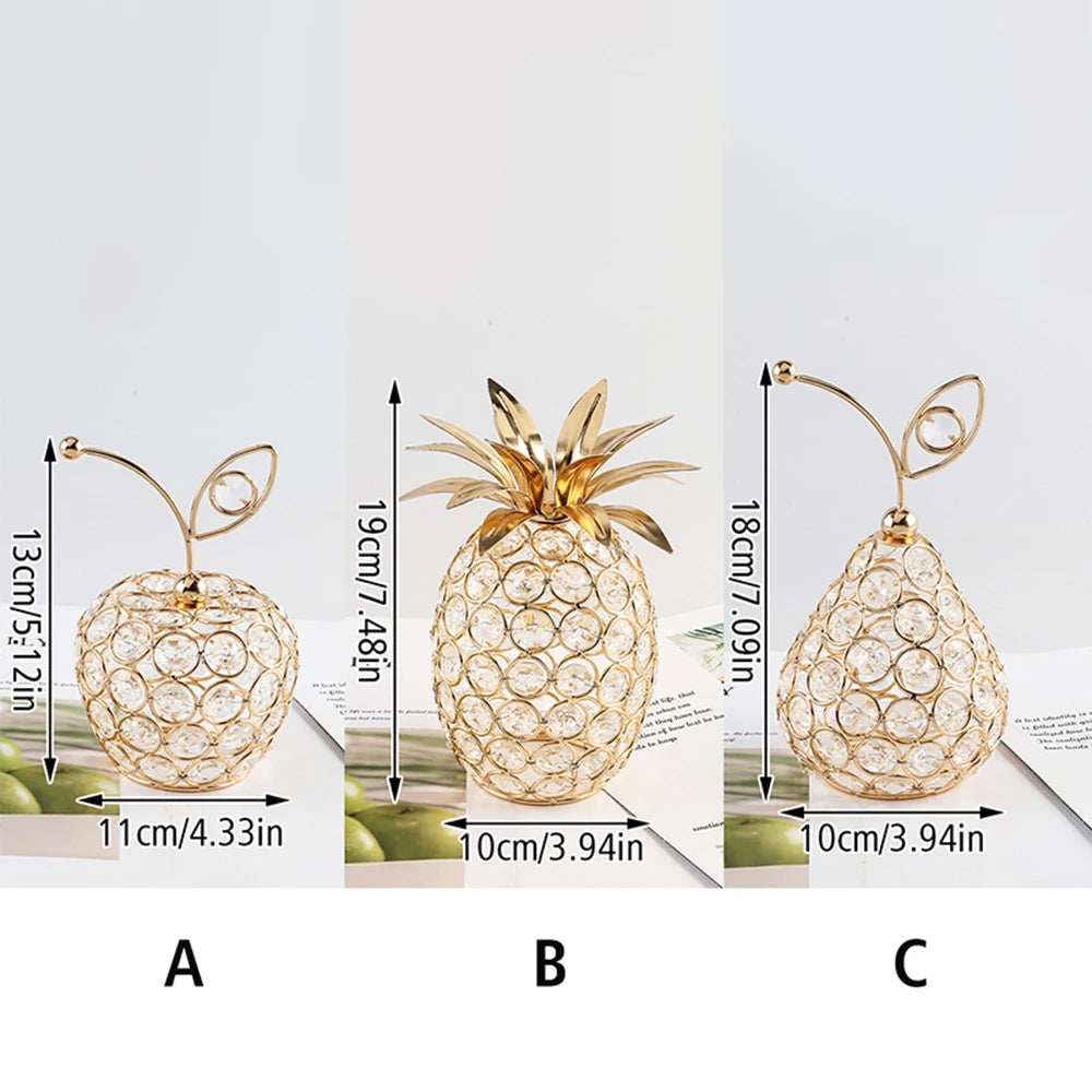 Ornements de pomme en cristal créatifs, strass scintillants en forme d'ananas, miniature de poire de neige, artisanat de décoration pour la maison, accessoires de photographie