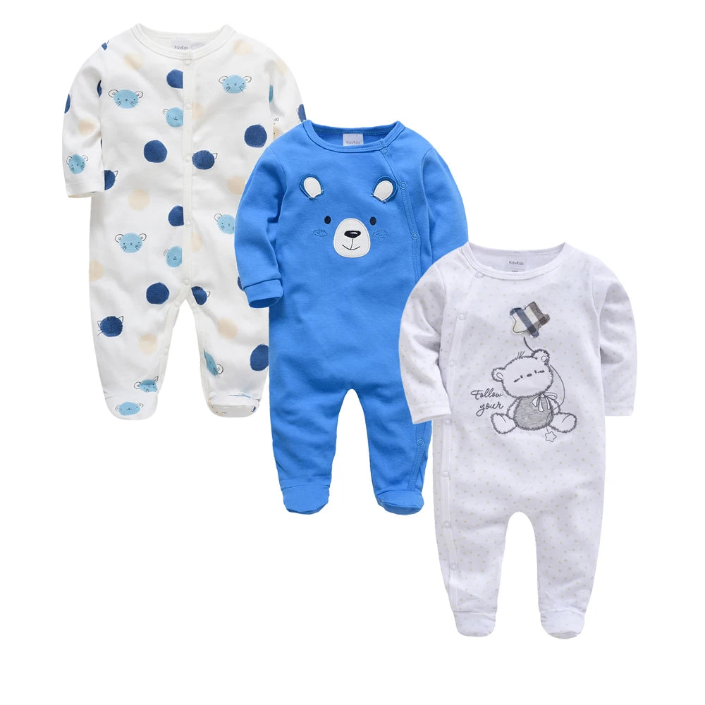 Ensemble de vêtements 100% coton pour bébés filles de 0 à 12 mois, barboteuse à manches longues pour nouveau-né garçon, combinaison imprimée Carton, printemps-automne, 3 pièces/lot