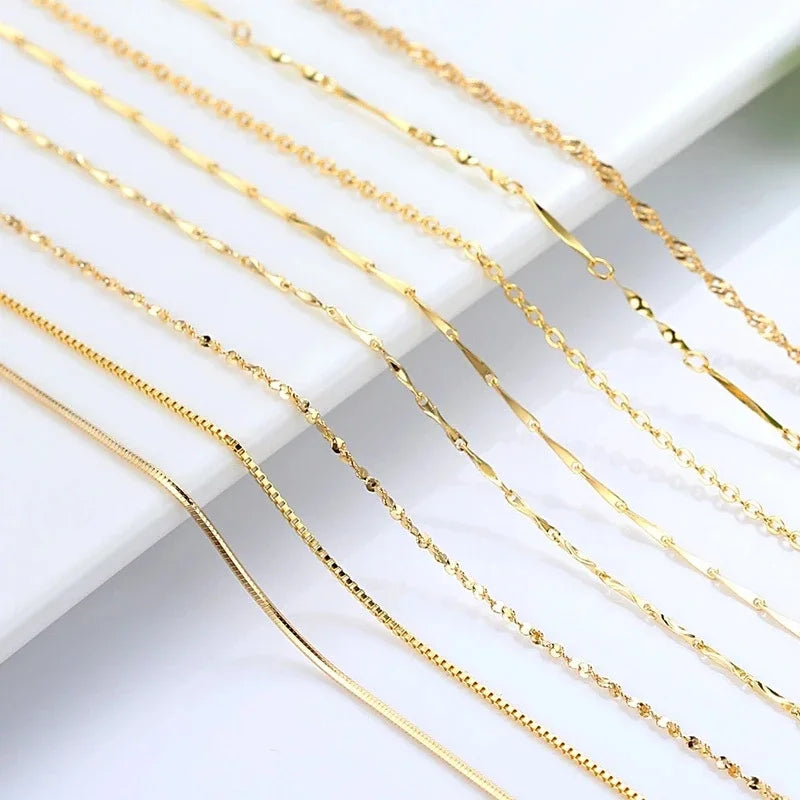 Chaîne de collier couleur or 14k pour femmes, boîte, os de serpent/étoilé/chaîne croisée, collier de 18 pouces, bijoux fins, cadeaux