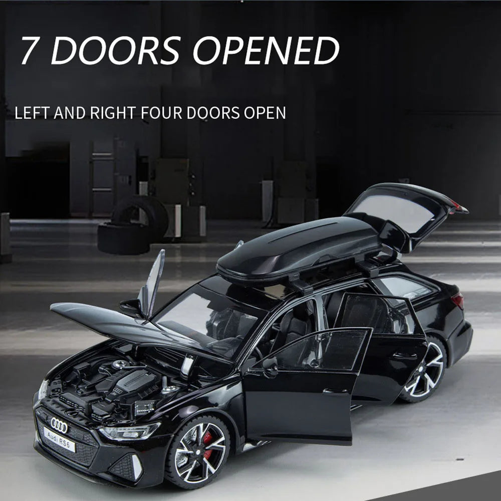 Modèle de voiture jouet Audi RS6 avec son et lumière, portes ouvertes en alliage moulé sous pression, jouet de Collection pour garçon et adulte, cadeau de Festival, 1/32
