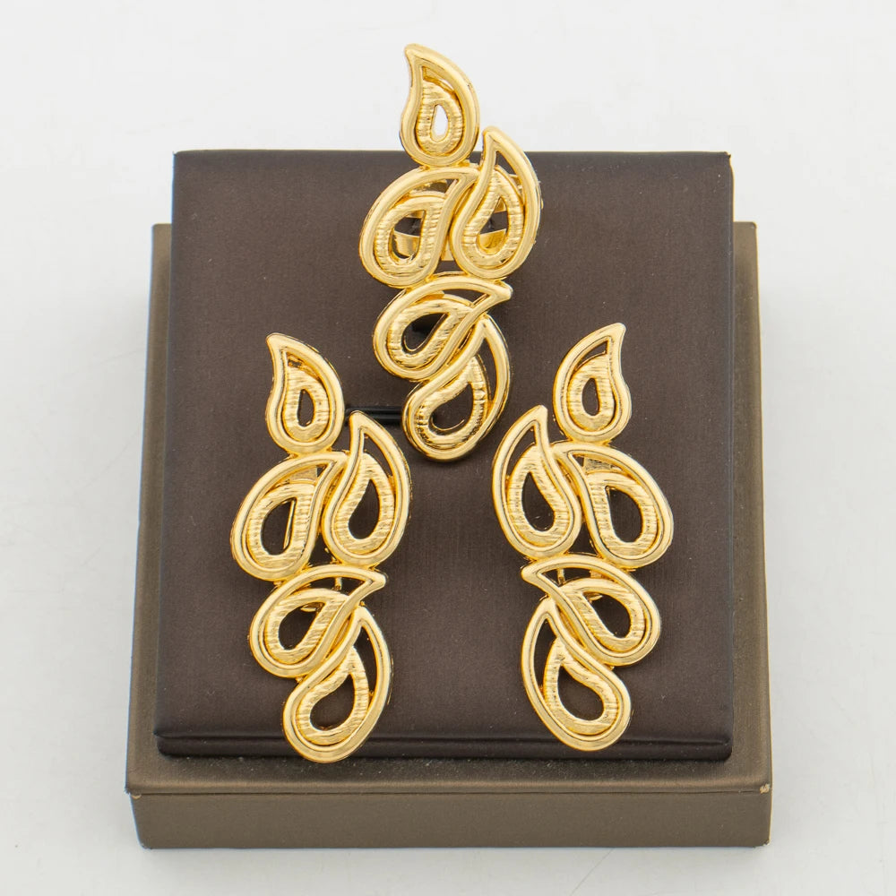 Boucles d'oreilles couleur or 18 carats avec bague, ensemble de bijoux pour mariée, boucles d'oreilles à clip africaines et bague, ensemble de 2 pièces pour bijoux de fiançailles