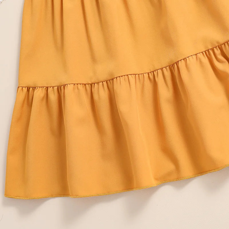 Ensemble de vêtements haut et bas pour enfants, haut à manches courtes + jupe épissure, jaune uni, conçu pour l'été, mode classique, fête décontractée