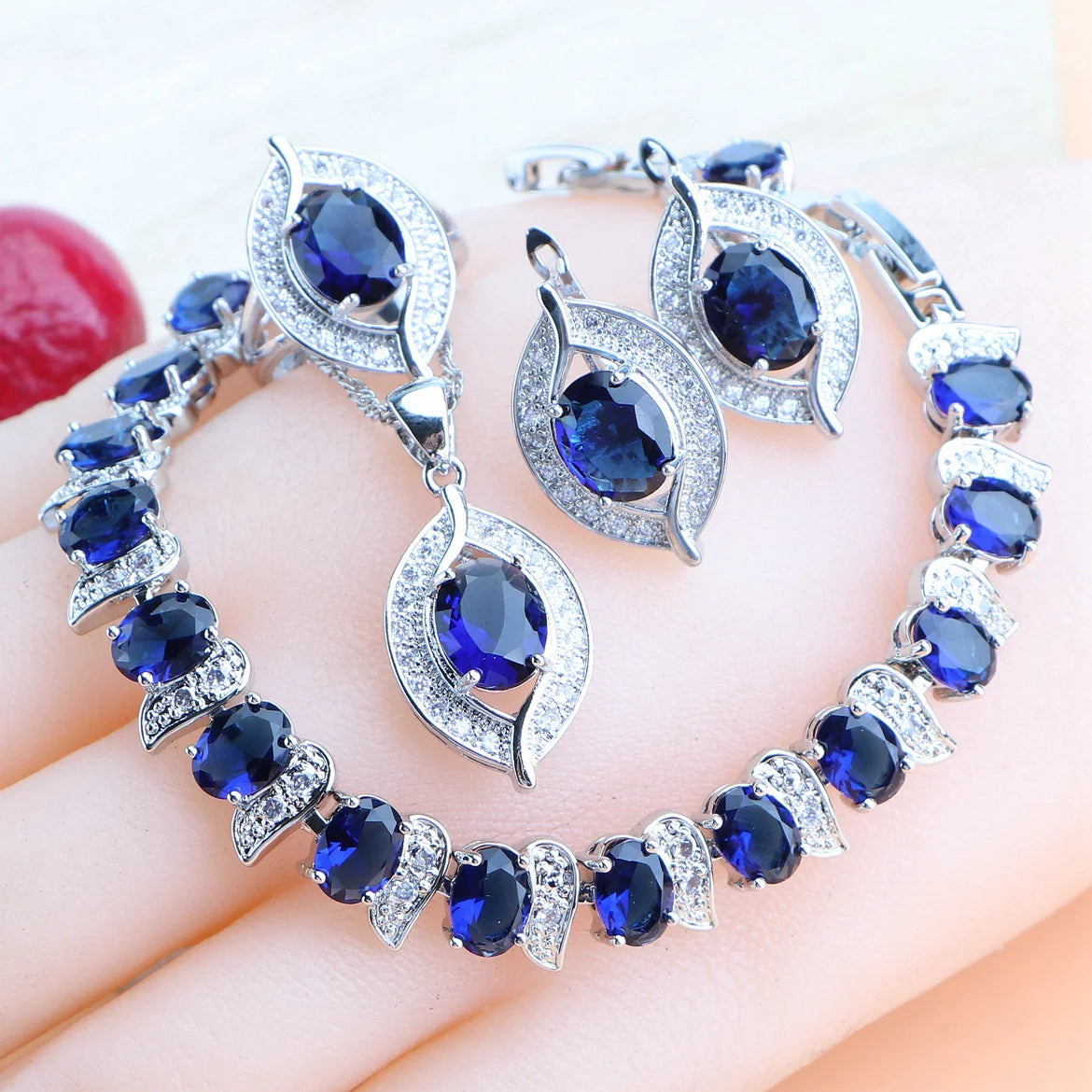 Ensemble de bijoux en argent Zircon violet 925, boucles d'oreilles de mariée, bracelets à breloques pour femmes, bague, pendentif, collier, bijoux de mariage
