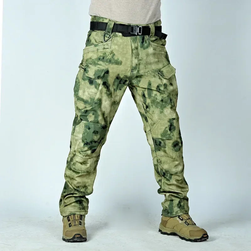Combinaison camouflage épaisse pour hommes, ensemble d'entraînement tactique imperméable, veste à capuche multi-poches, pantalon polaire, chasse en plein air, 2 pièces, hiver