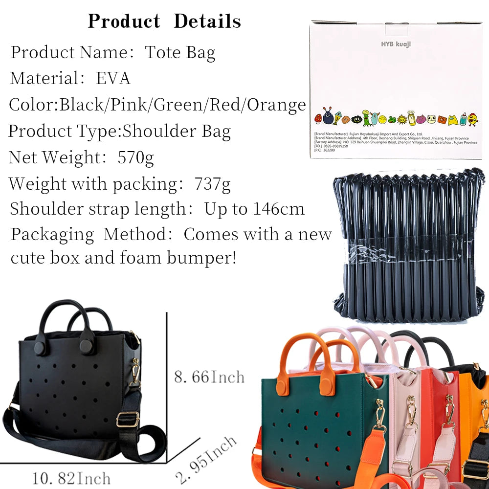 EVA grand sac à bandoulière en cuir sac à main fourre-tout sac de rangement pour femmes décontracté sac de plage étanche trou ajustement charme sac de rangement de mode
