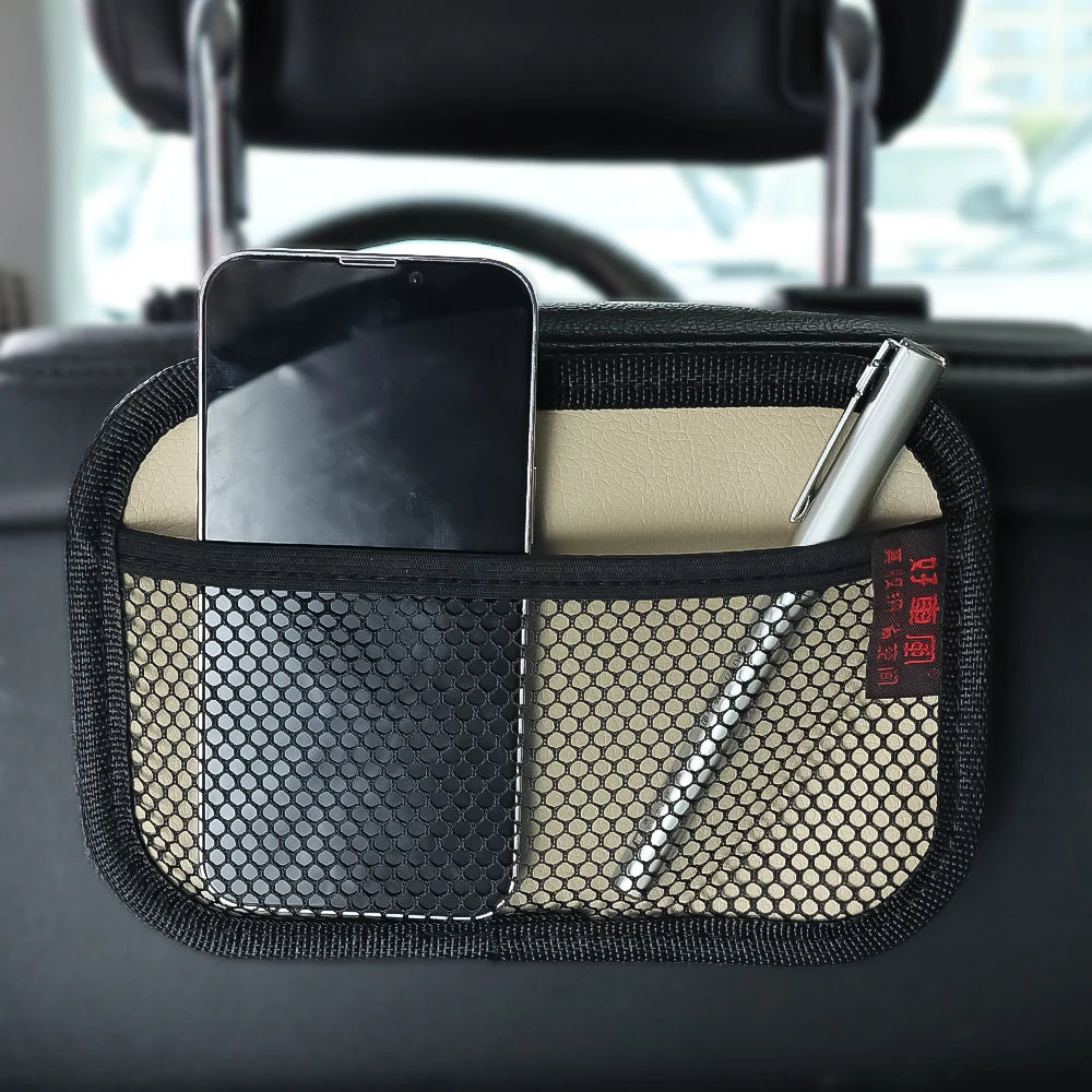 Sac en maille de cuir pour voiture, filet de rangement en tissu Oxford, organisateur d'intérieur de voiture, téléphones, pièces de monnaie, clés, rangement, outils de rangement automobile