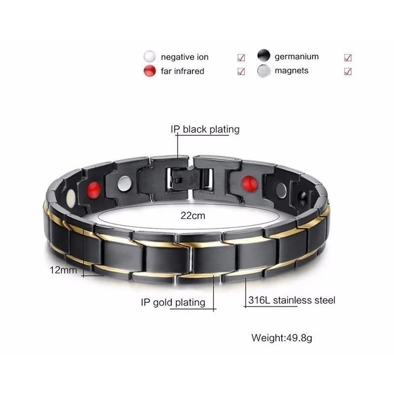 Offre spéciale de luxe mode santé énergie Bracelet hommes en acier inoxydable Bio magnétique Anti-fatigue Anti-rayonnement Bracelets bijoux