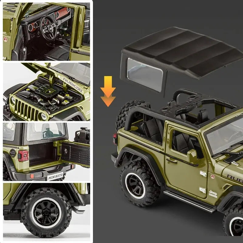 Tout-terrain 7 portes pour modèle de voiture jouet Wrangler moulé sous pression, véhicule en alliage métallique à l'échelle 1/32 pour enfants garçons filles adultes, portes ouvertes, légères