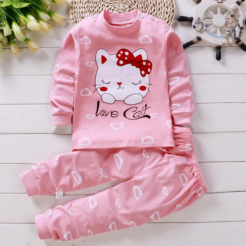 Pyjama en Coton pour Bébé Fille de 0 à 5 Ans, Ensemble de 2 Pièces, Vêtements d'Hiver Décontractés, Dessin Animé, Printemps