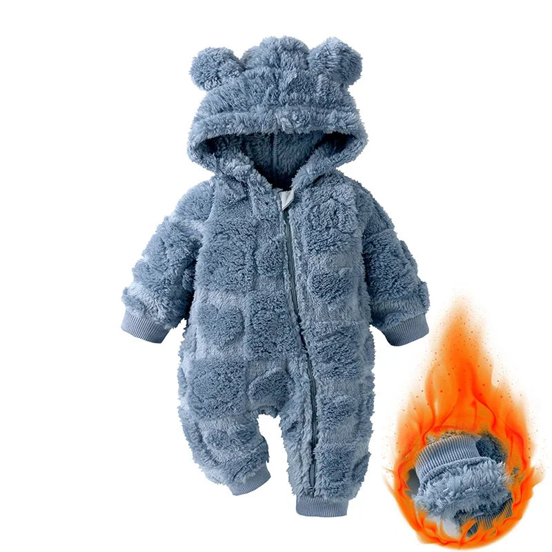 Dessin animé bébé vêtements garçon barboteuse à manches longues arctique velours à capuche bébé fille barboteuse hiver chaud nouveau-né vêtements 0-18 mois