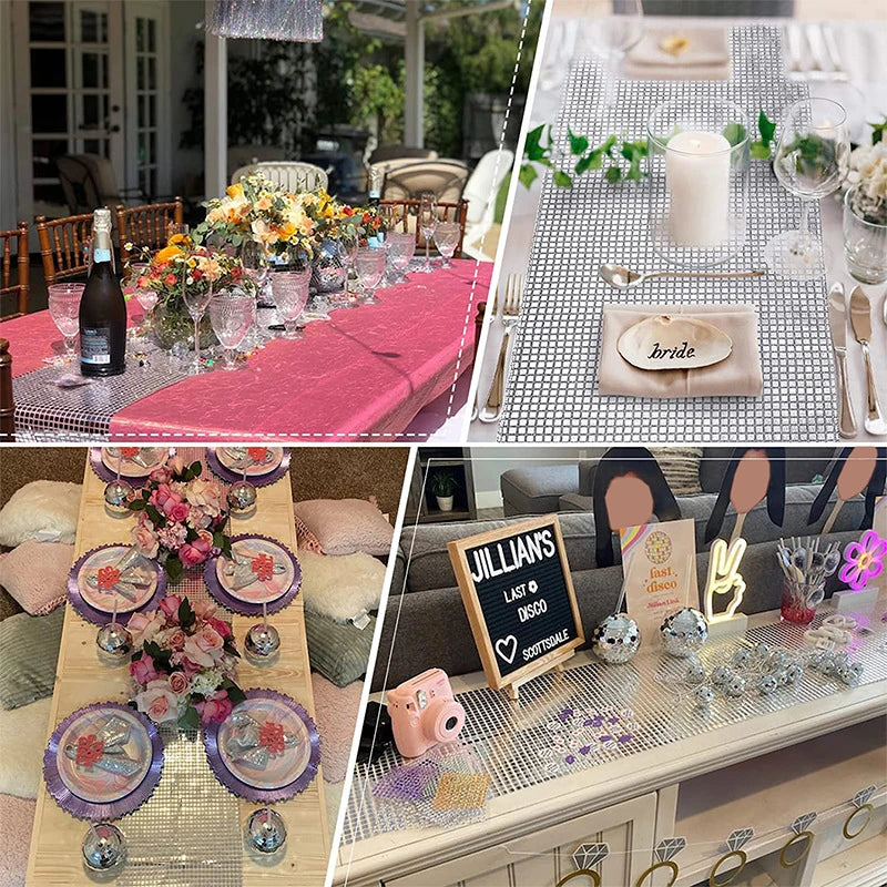 Chemin de Table Disco à paillettes, 7 couleurs, miroir, feuille d'or/argent, décoration de Table à manger métallique pour fête de mariage, anniversaire