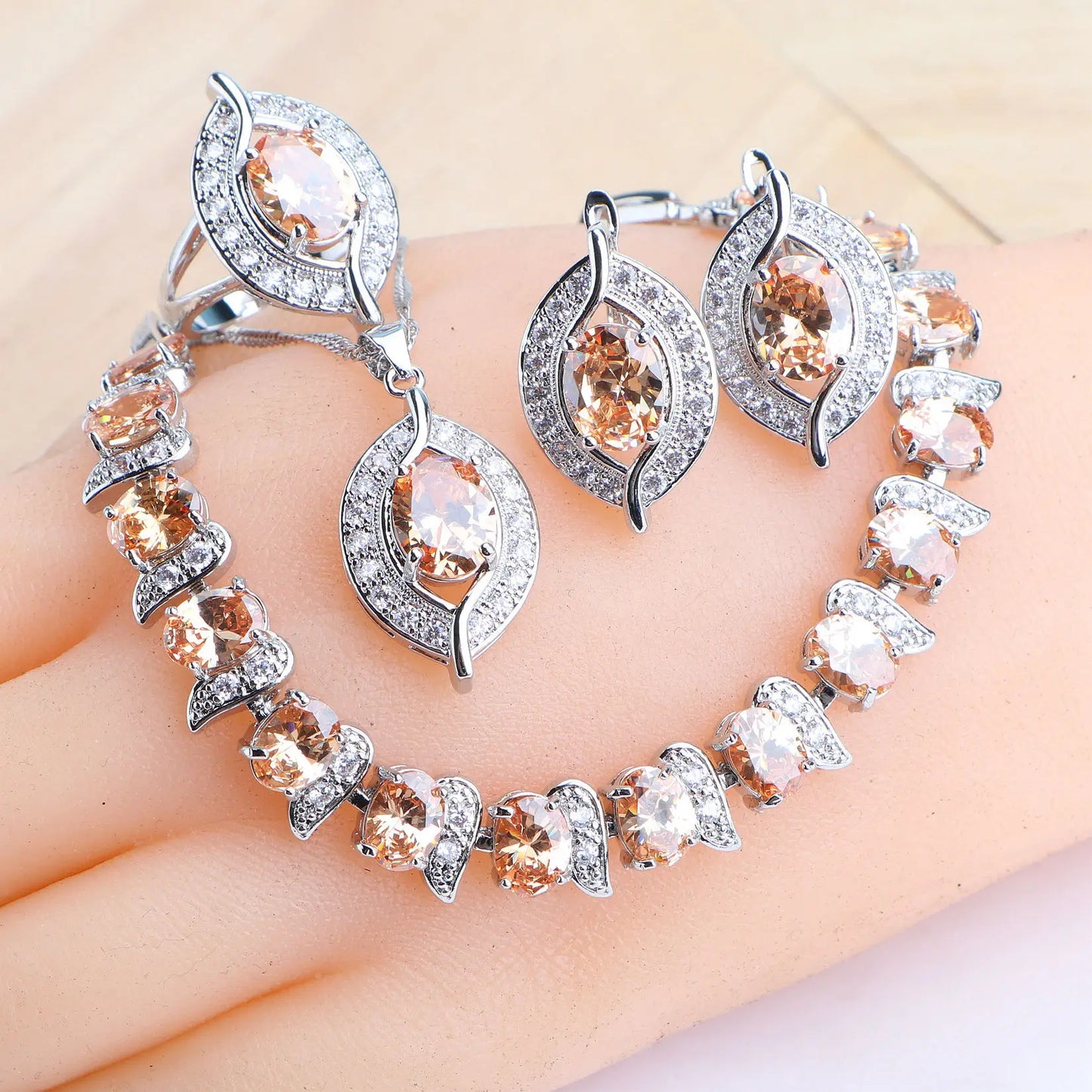 Ensemble de bijoux en argent Zircon violet 925, boucles d'oreilles de mariée, bracelets à breloques pour femmes, bague, pendentif, collier, bijoux de mariage