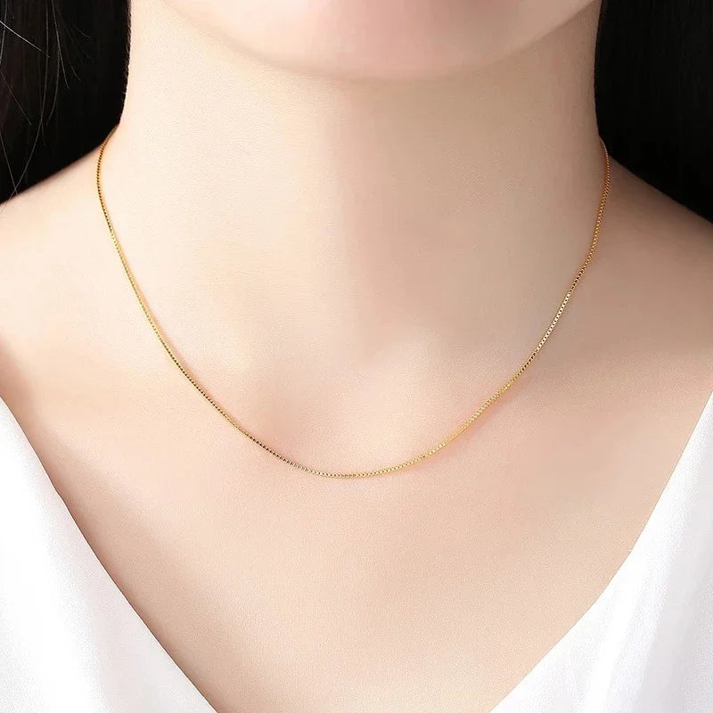 Chaîne de collier couleur or 14k pour femmes, boîte, os de serpent/étoilé/chaîne croisée, collier de 18 pouces, bijoux fins, cadeaux