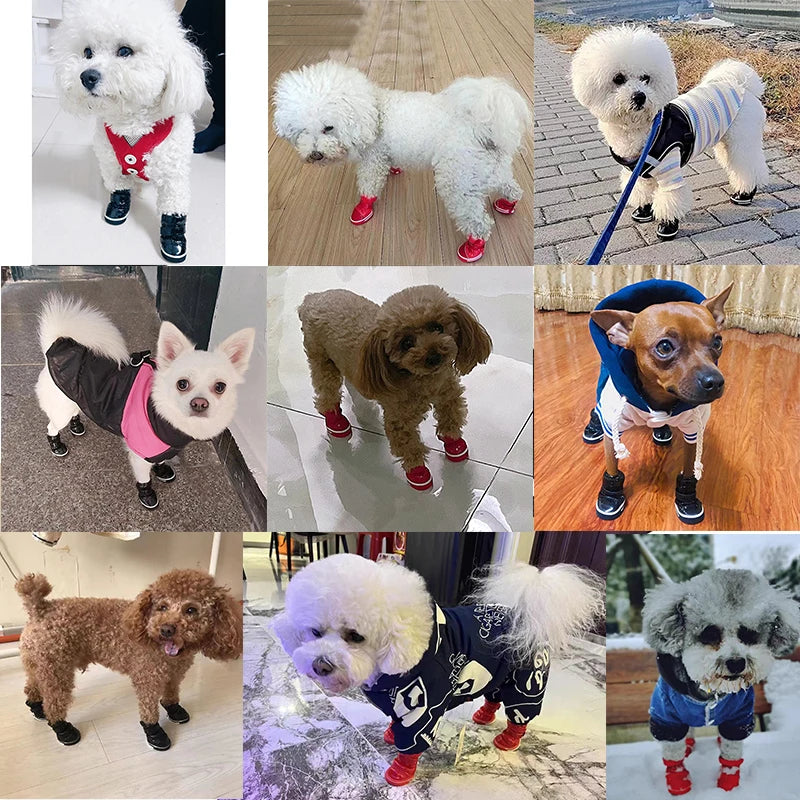 Chaussures d'hiver chaudes et imperméables pour animaux de compagnie, bottes de neige pour chien souriant, chaussures de pluie pour chiot, accessoires pour chihuahua et bouledogue, 4 pièces/ensemble