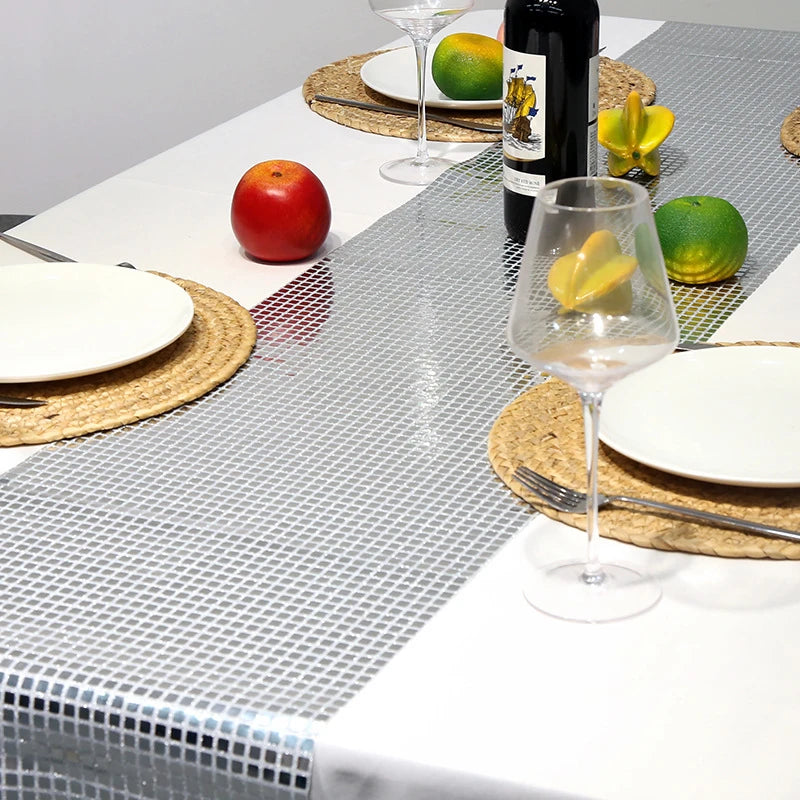 Chemin de Table Disco à paillettes, 7 couleurs, miroir, feuille d'or/argent, décoration de Table à manger métallique pour fête de mariage, anniversaire