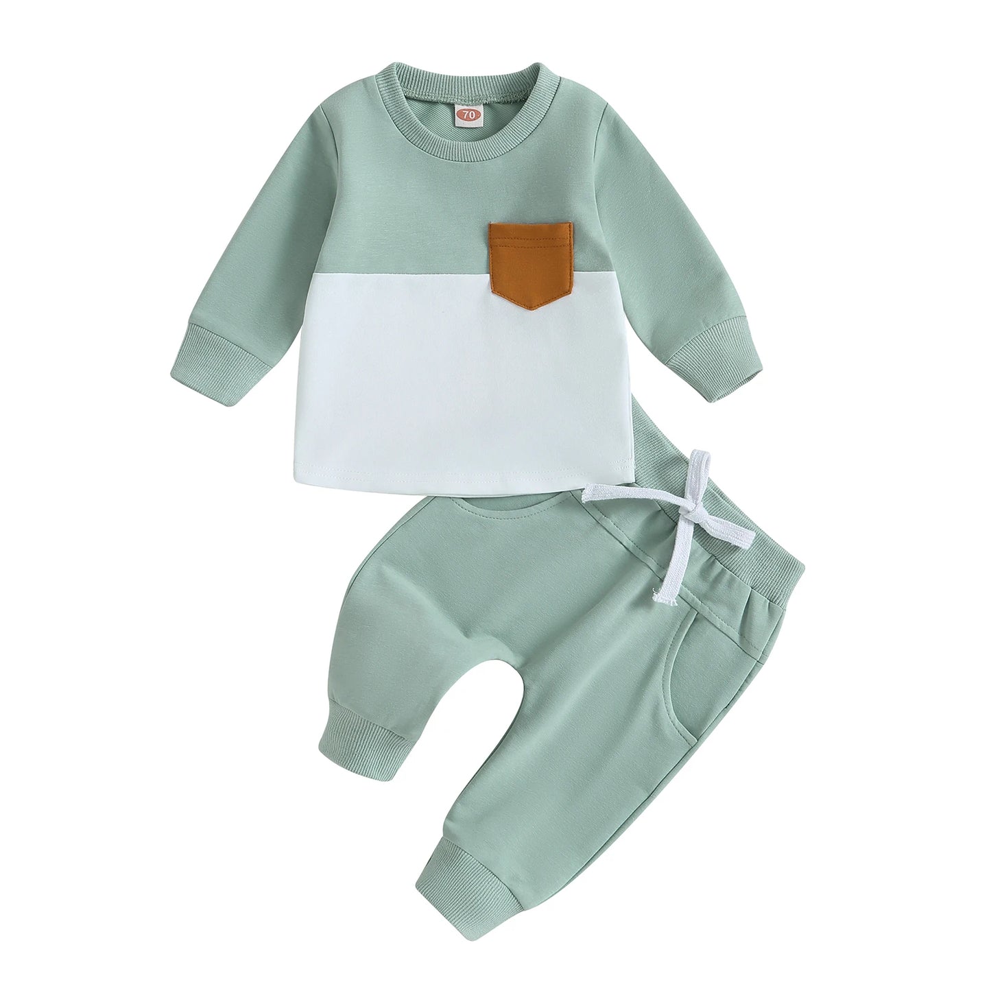 Survêtement d'hiver 2 pièces pour bébé, tenues pour garçons en bas âge, couleur contrastée, sweat-shirt à manches longues, hauts et pantalons longs, ensemble de vêtements pour tout-petits