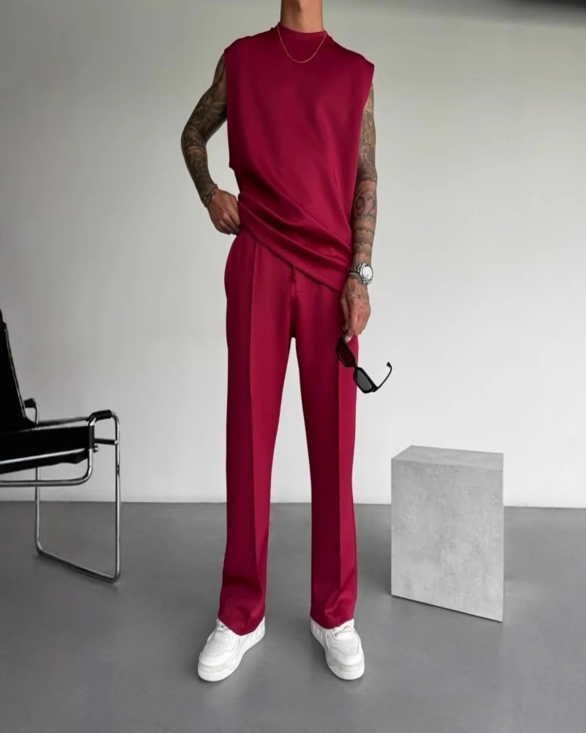 Nouveau costume de sport sans manches d'été 2025 pantalon de couleur unie décontracté pour hommes vêtements pour hommes gilet ensemble deux pièces,