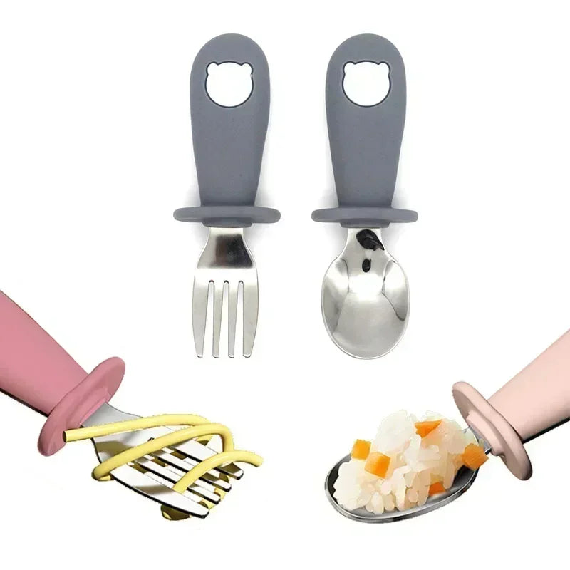 Ensemble de vaisselle de dessin animé pour bébé, ustensiles pour enfants en acier inoxydable, couverts de table pour tout-petits, dessin animé, cuillère d'alimentation pour nourrissons, fourchette