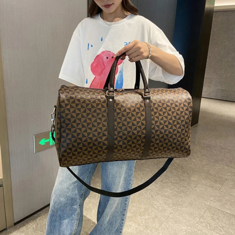 Sacs de voyage rétro géométriques en PU pour femmes, grande capacité, sacs à bandoulière classiques de haute qualité, couleurs assorties, 2024