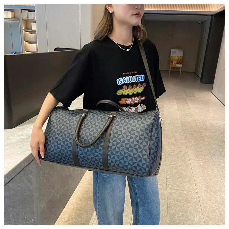 Sacs de voyage rétro géométriques en PU pour femmes, grande capacité, sacs à bandoulière classiques de haute qualité, couleurs assorties, 2024