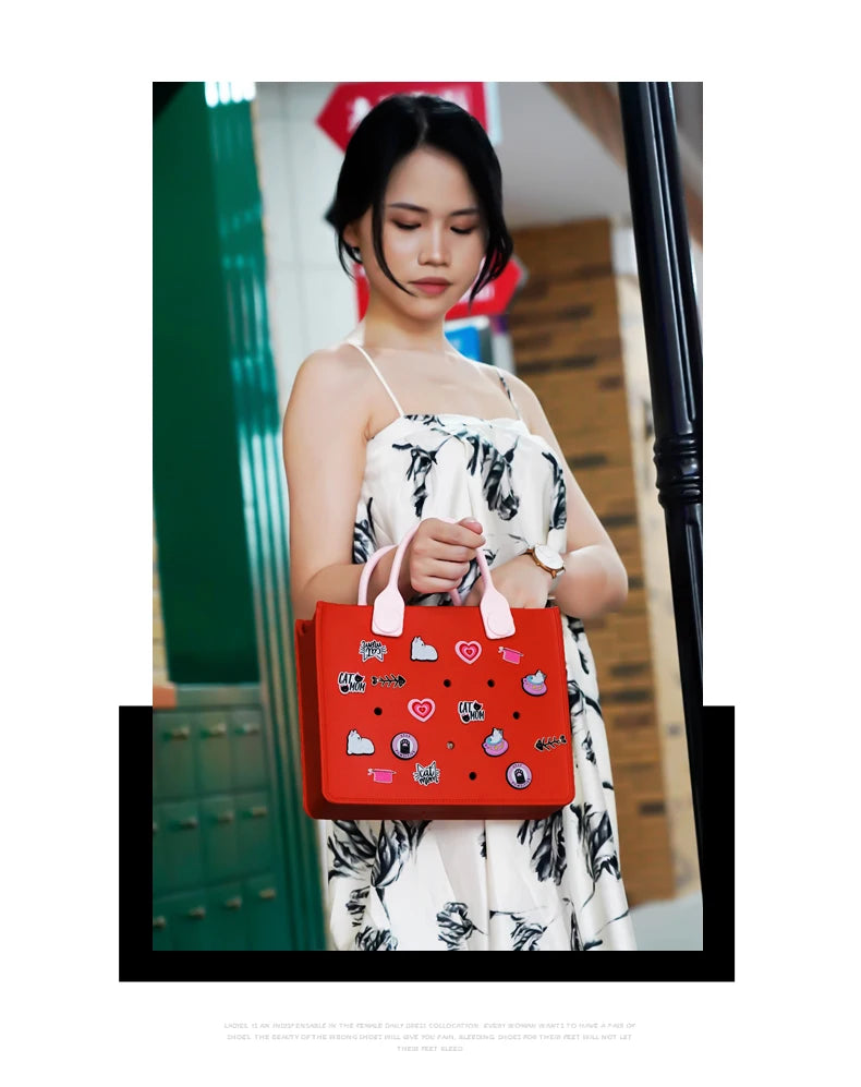 EVA grand sac à bandoulière en cuir sac à main fourre-tout sac de rangement pour femmes décontracté sac de plage étanche trou ajustement charme sac de rangement de mode