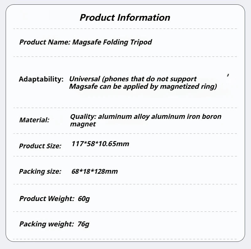 Trépied magnétique universel en aluminium pour trépied Magsafe, support pliable pour appareil photo et téléphone