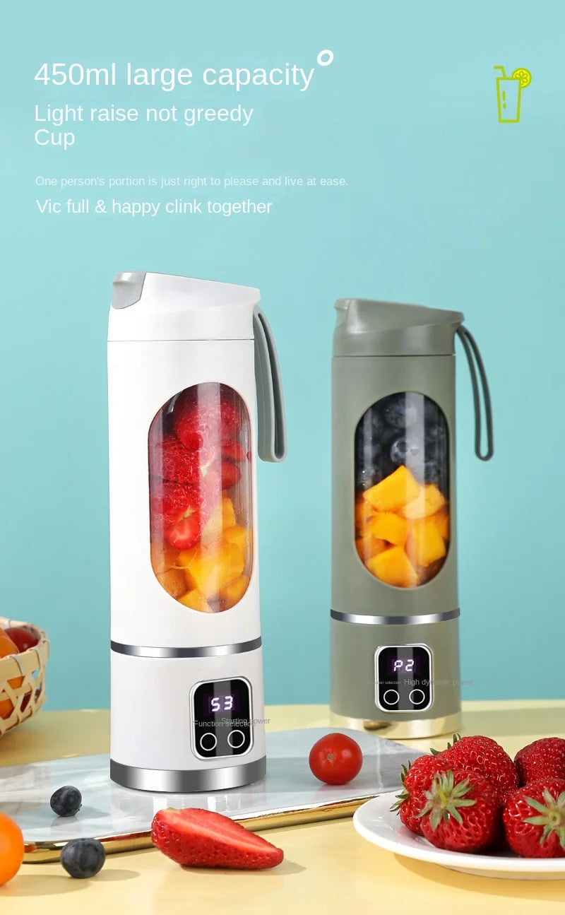 Mélangeur domestique Portable, presse-agrumes électrique concassé, avec 3 vitesses, grande capacité de 450ML, tasse de jus à affichage numérique