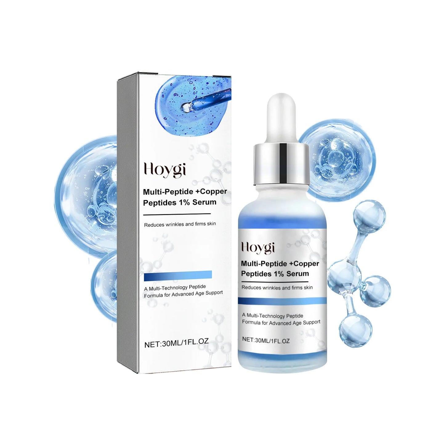 Sérum Peptide de cuivre bleu, Anti-rides, rétrécit les Pores, soins pour la peau, rajeunissement, acide hyaluronique, éclaircissant, hydratant