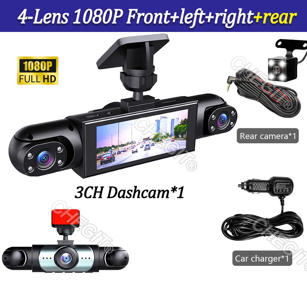 NOUVEAU 360 ° Caméra de voiture 3/4 objectif 1080P Dash Cam Auto 1080P caméra d'enregistrement de voiture voiture DVR avant gauche droite caméra de recul boîte noire dashcam voiture,caméra de recul,caméra voiture