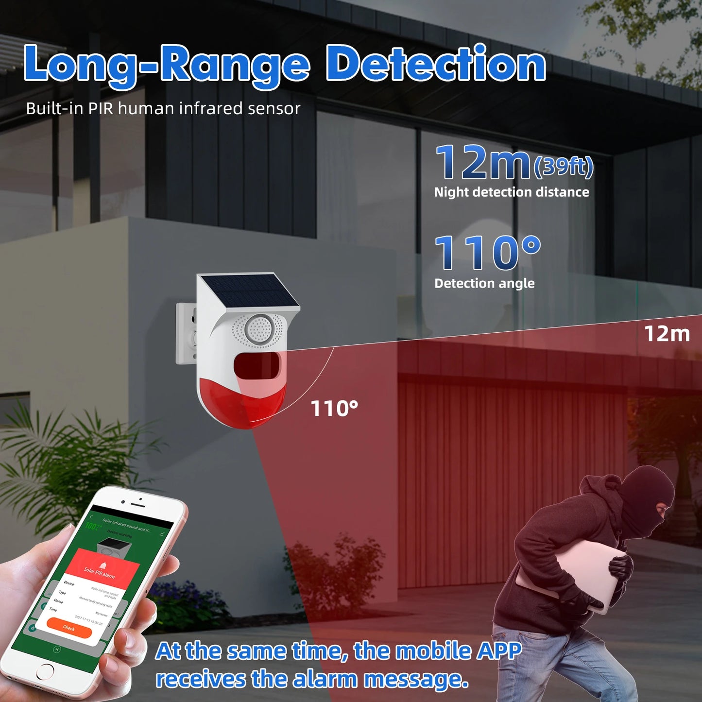 Tuya – détecteur de mouvement infrarouge intelligent WiFi, solaire, extérieur, PIR, sirène stroboscopique sans fil, alarme sonore, télécommande étanche