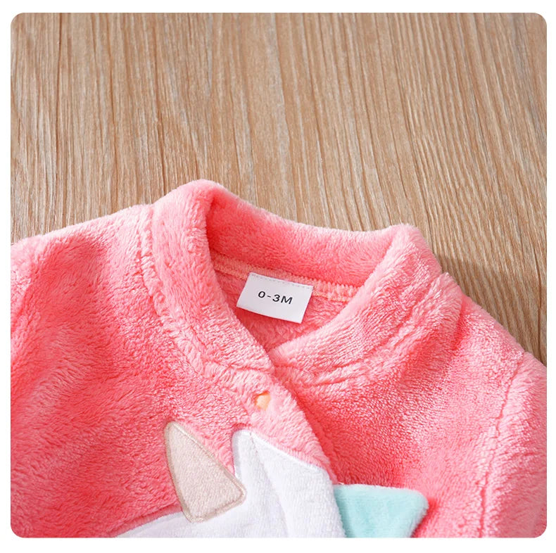 Vêtements pour bébé, mignon dessin animé licorne 3d, flanelle douce pour garçons et filles de 0 à 18 ans, automne et hiver, sac pour bébé à manches longues, combinaison de pied