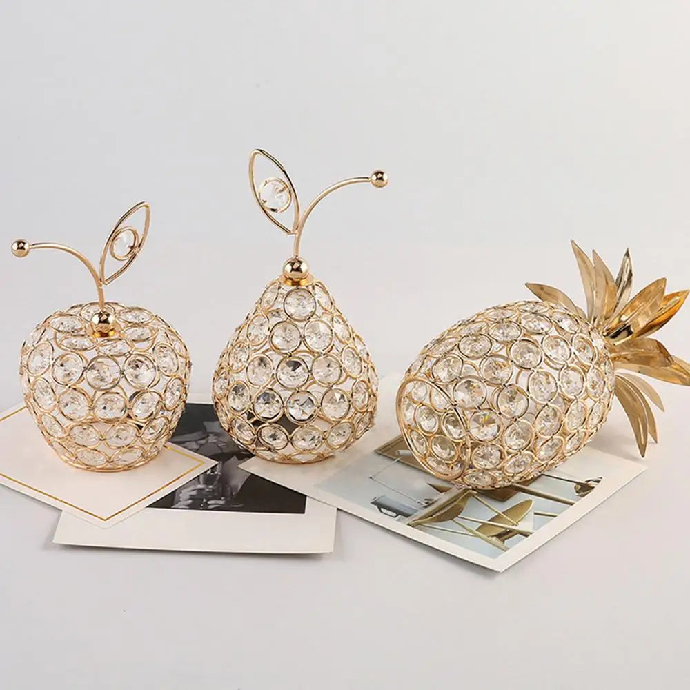 Ornements de pomme en cristal créatifs, strass scintillants en forme d'ananas, miniature de poire de neige, artisanat de décoration pour la maison, accessoires de photographie