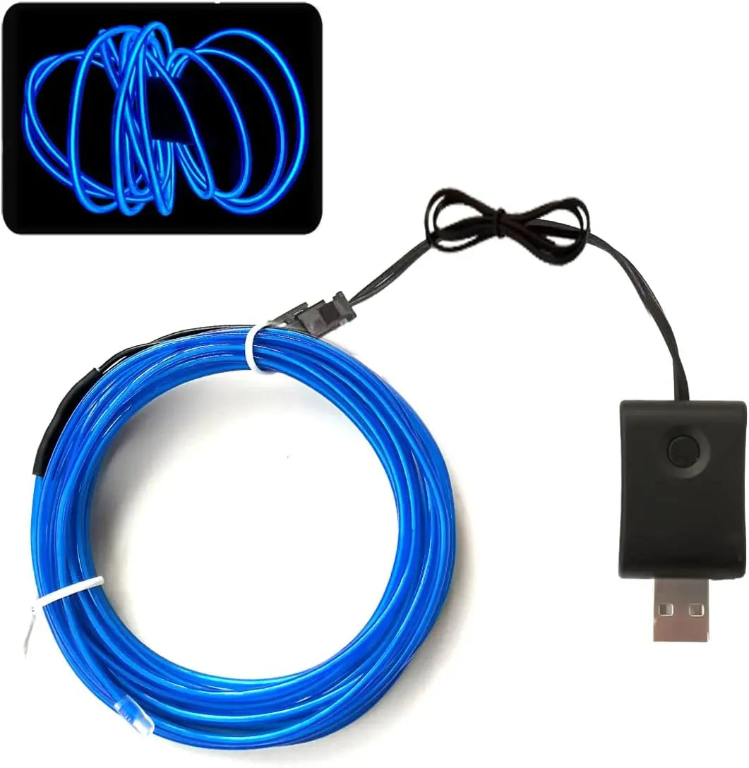 EL – fil lumineux de couleur 3M/5M/10M, avec adaptateur USB, bande lumineuse néon 360, corde lumineuse découpable pour fête d'halloween, décoration DIY