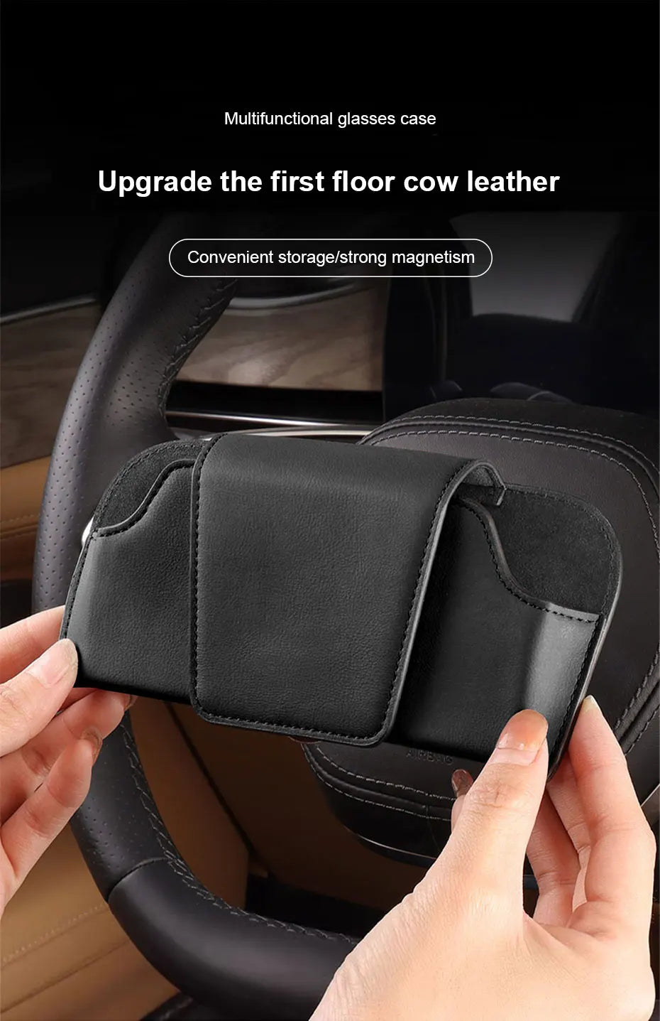 SEAMETAL – porte-lunettes pare-soleil en cuir de vache, boîte de protection pour lunettes de soleil résistantes à l'usure, mallette de rangement pour lunettes automobiles