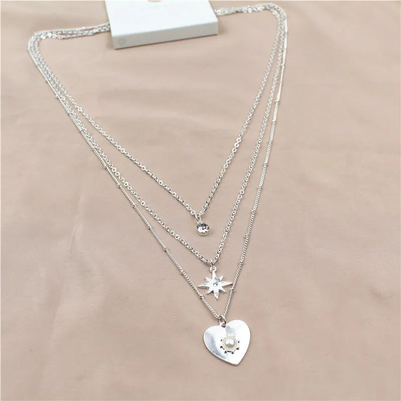 Collier rond à trois couches en argent Sterling 925, chaîne O Simple, pendentif d'amour, cadeau de fête pour femmes, bijoux fins exquis, nouvelle collection