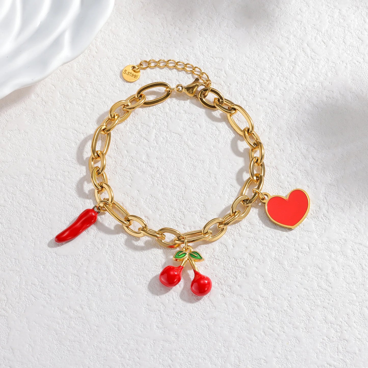 Nextvance été mode plaqué or Bracelets pour femme rouge fraise cerise pastèque breloques en acier inoxydable bijoux cadeaux
