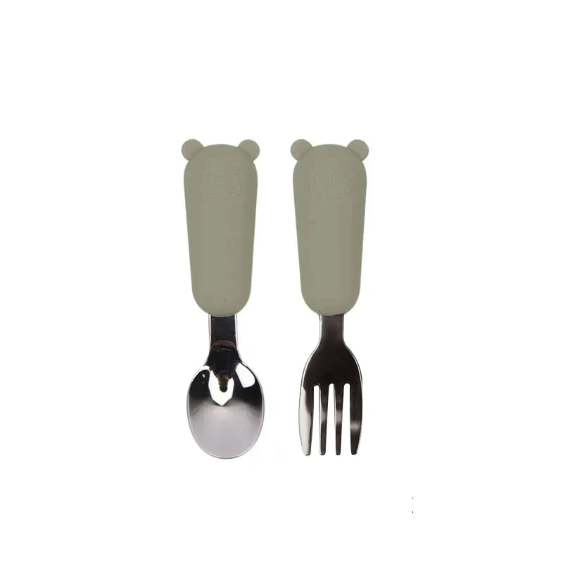 Ensemble de vaisselle de dessin animé pour bébé, ustensiles pour enfants en acier inoxydable, couverts de table pour tout-petits, dessin animé, cuillère d'alimentation pour nourrissons, fourchette
