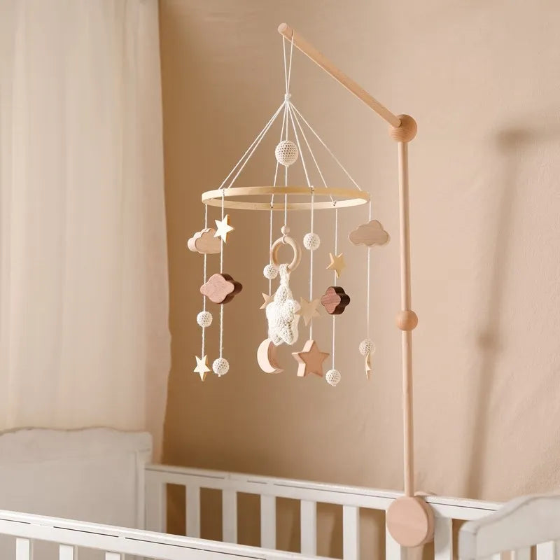 Berceau de bébé lit Mobile cloche hochet jouets en bois Crochet étoiles pendentif lit cloche jouets nouveau-né confort berceau support suspendus jouets cadeaux