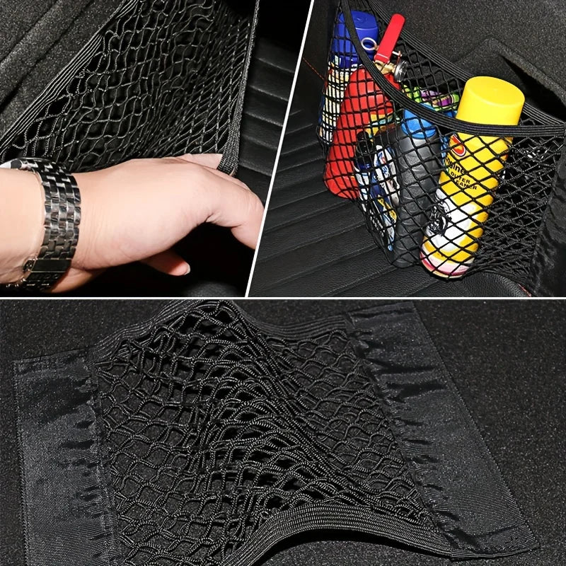 Sac de rangement universel pour voiture Filet de coffre à double maille Sac de rangement intégré Filet de fixation pour extincteur Filet antidérapant Filet de rangement voiture Filet de coffre double maille automobile