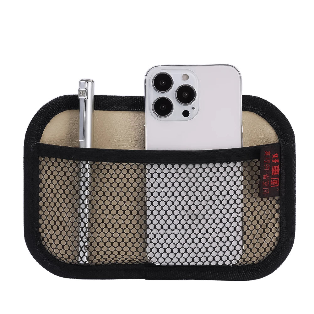 Sac en maille de cuir pour voiture, filet de rangement en tissu Oxford, organisateur d'intérieur de voiture, téléphones, pièces de monnaie, clés, rangement, outils de rangement automobile