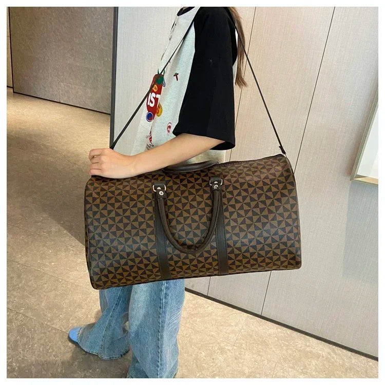 Sacs de voyage rétro géométriques en PU pour femmes, grande capacité, sacs à bandoulière classiques de haute qualité, couleurs assorties, 2024